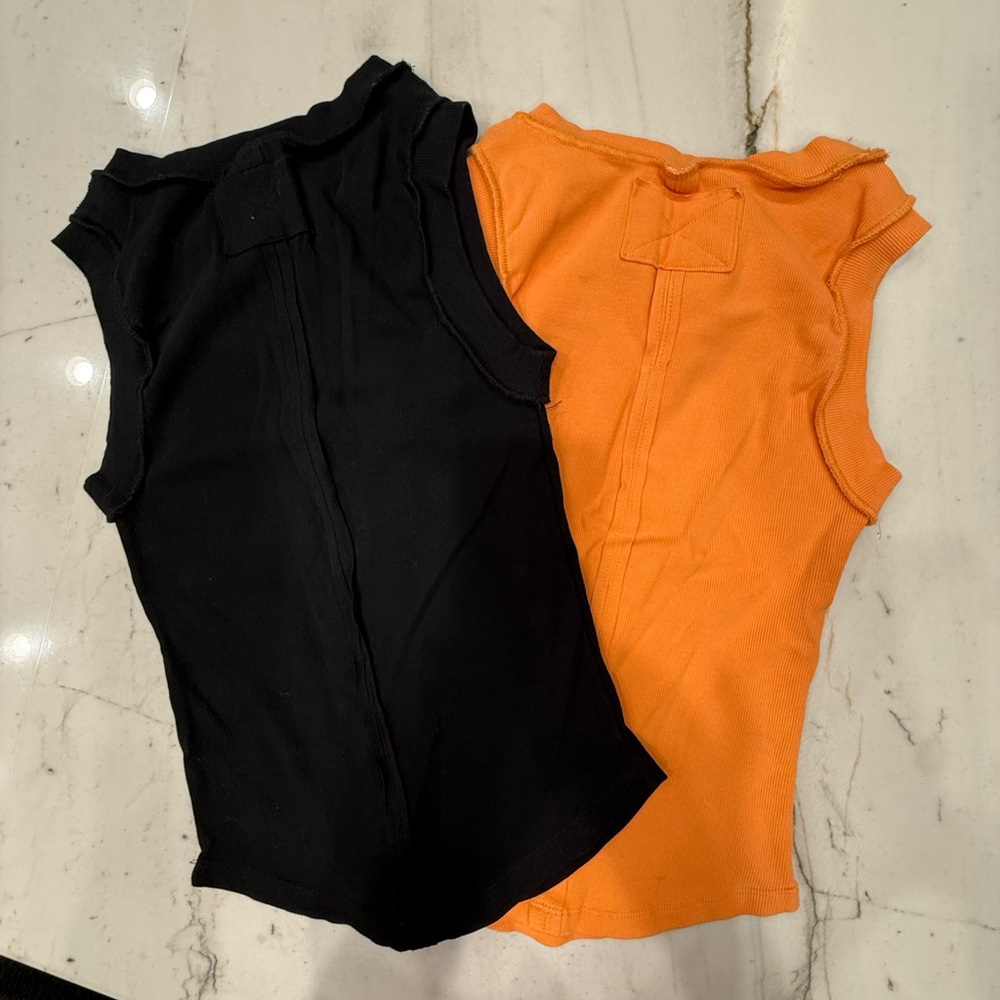 2 Pack Sleeveless Ribbed Tank Tops - Black & Orange
